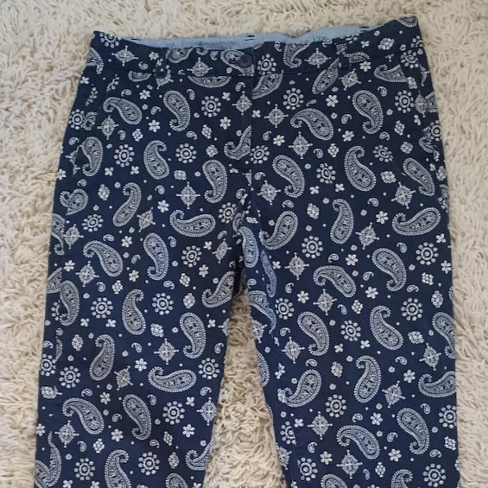Talbots Navy Blue Paisley Capris